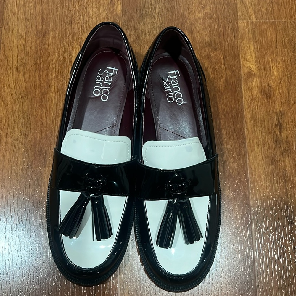 Franco Sarto white and black loafers. Worn once.
